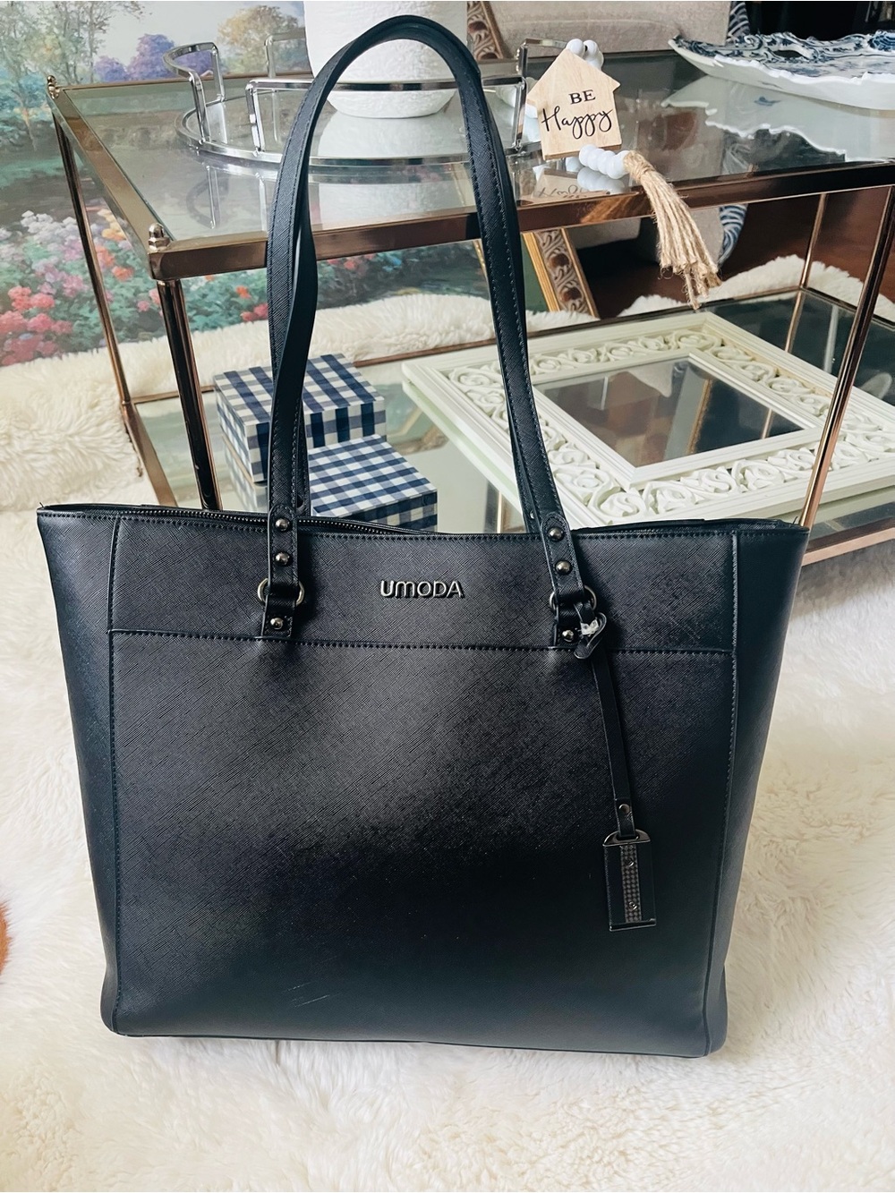 Umoda Black Laptop Tote Women’s Elegant Tablet Case Handbag